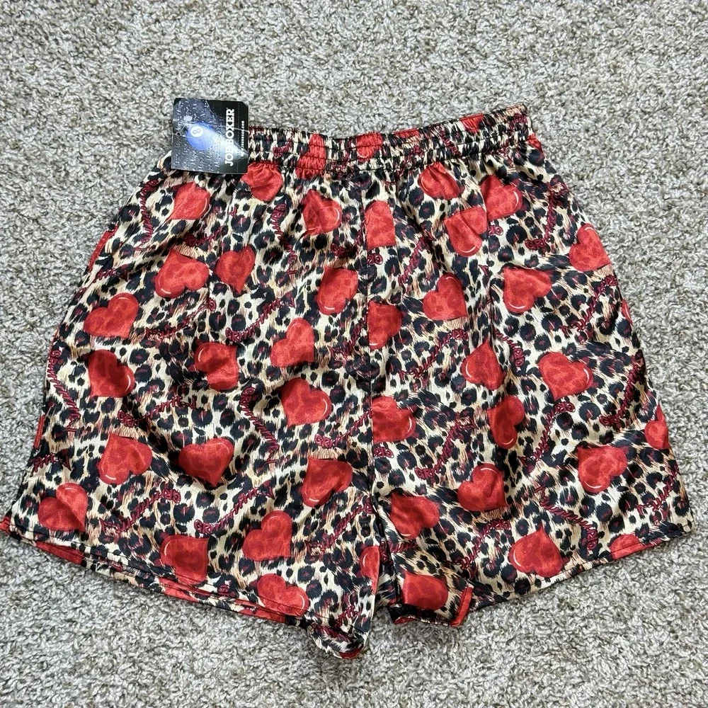 Joe Boxer Mens S Satin Boxer Shorts NWT Leopard Hearts Kmart Deadstock Underwear